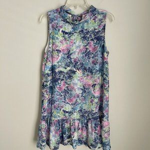 Laroque Original Blue Waterlily Sleeveless Libba Dress Ruffle Hem